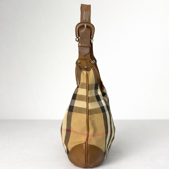 Burberry Brooke House Check Hobo Bag Tan Canvas Leather Trim - Picture 6 of 9